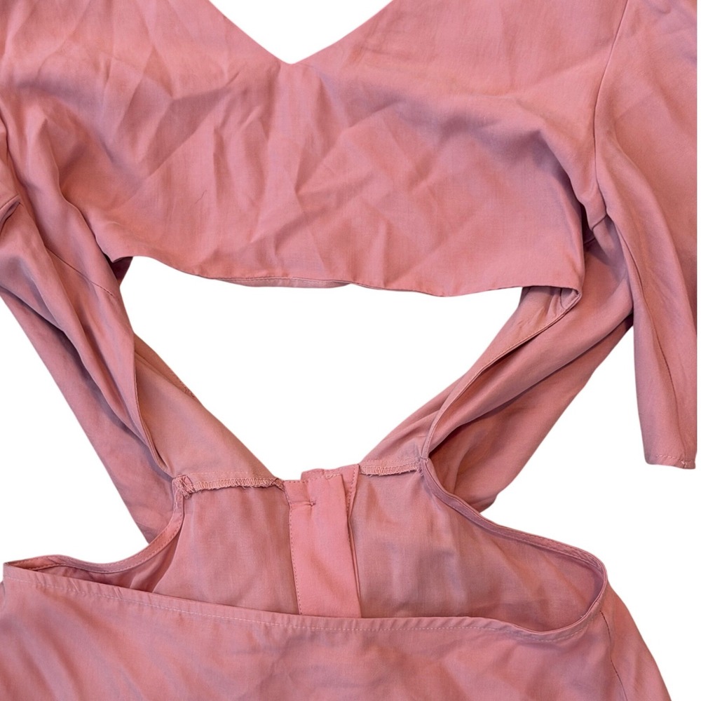 Zara Pink Cut‎ Out Tie Front Flutter Sleeve Midi Dress Women Size Small - Picture 5 of 9